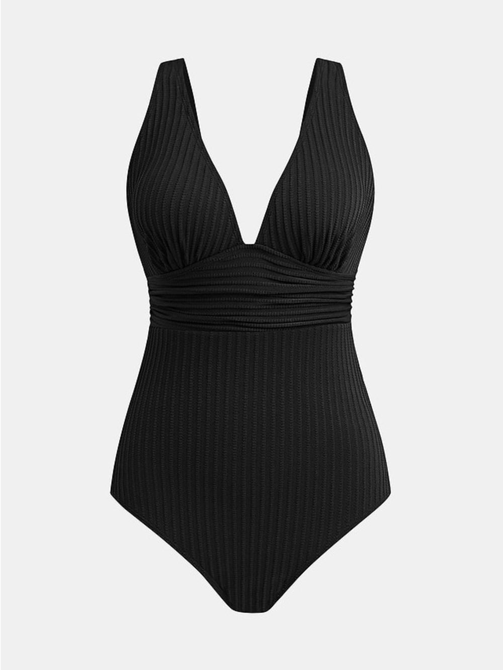 NWT Cupshe Black Ribbed V-Neck One-Piece Swimsuit
